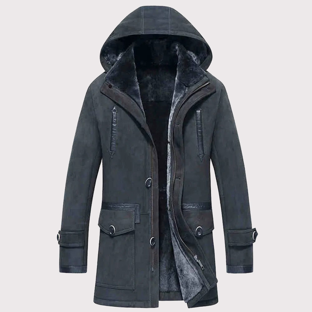 Men's Hooded Shearling Fur Coat - Warm Winter Jacket