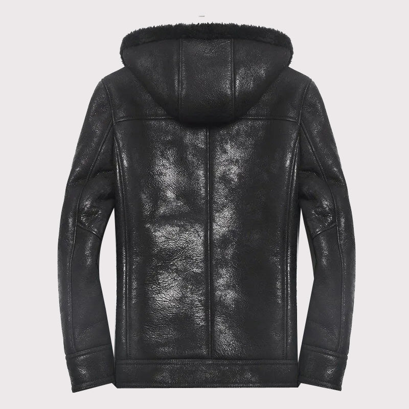 Men's Hooded Sheepskin Winter Fur Coat