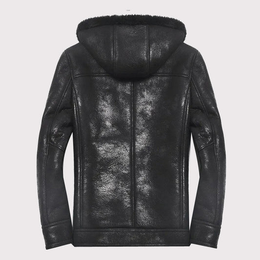 Men's Hooded Sheepskin Winter Fur Coat
