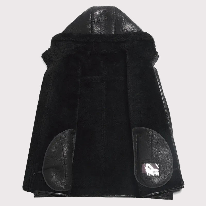 Men's Hooded Sheepskin Winter Fur Coat