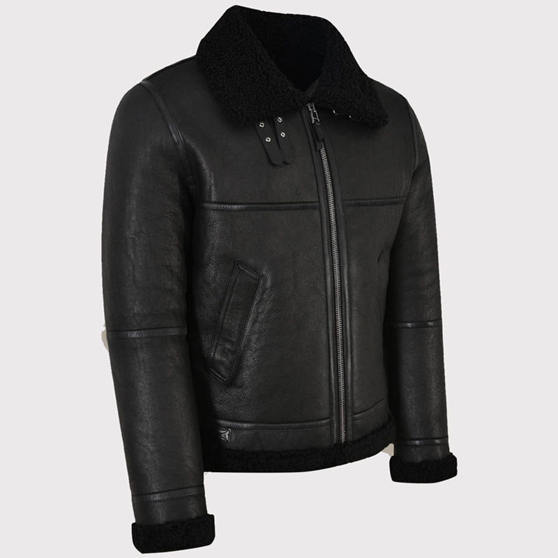 Men's Jet Black Shearling Jacket