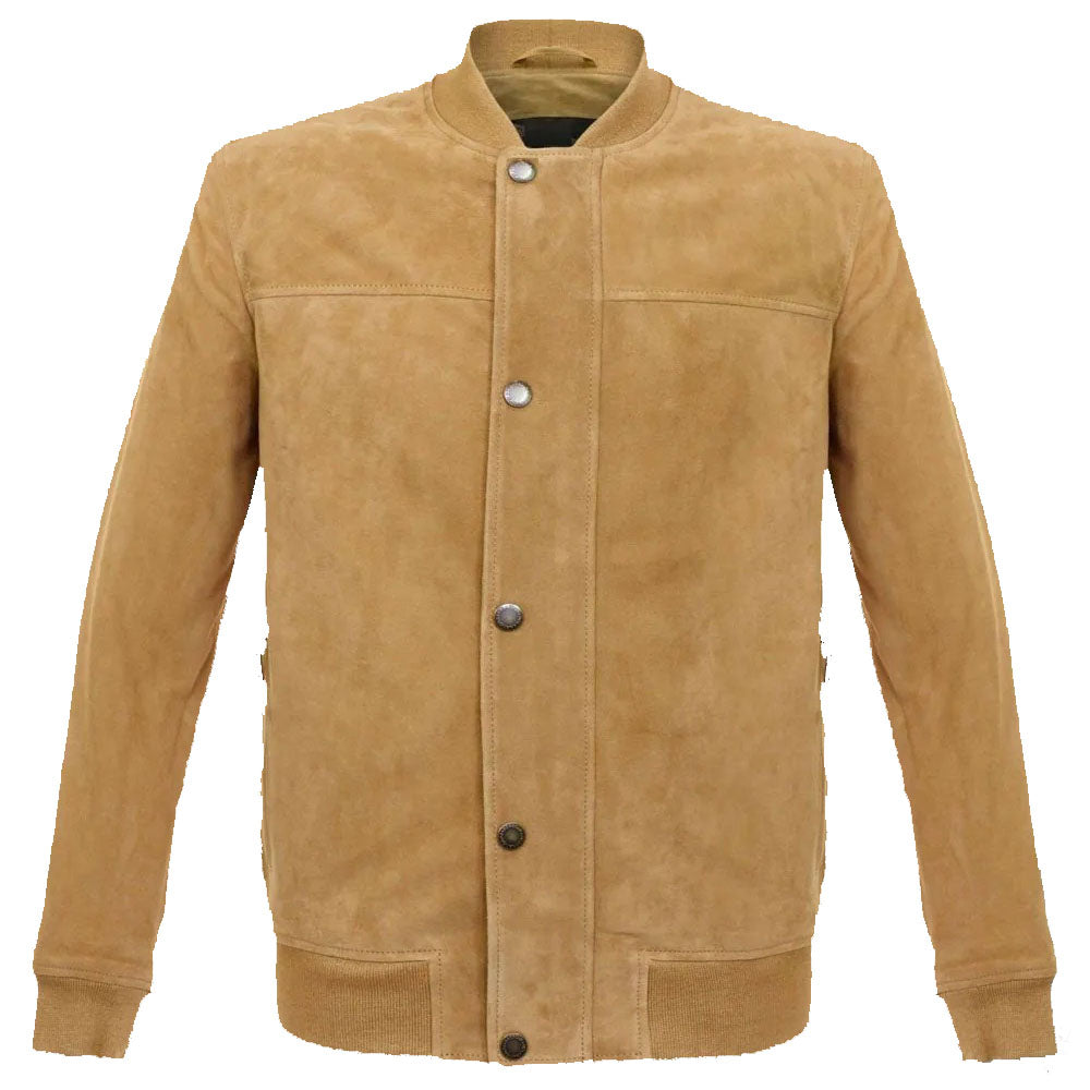 Men's Latest Buckskin Beige Suede Leather Bomber Jacket