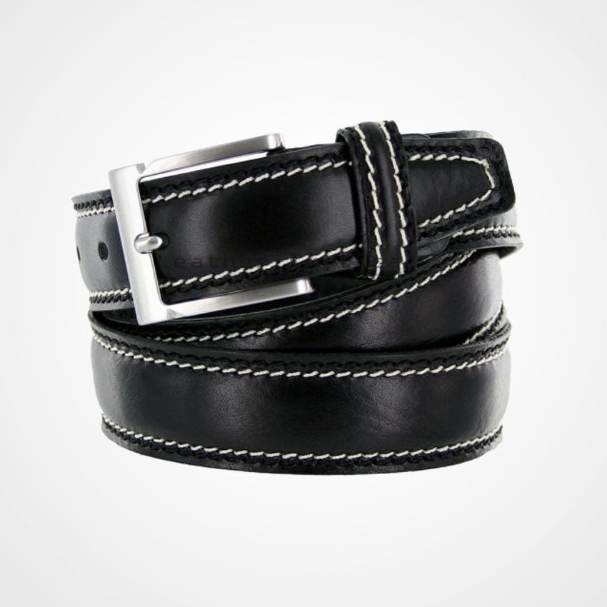 Men's Leather Dress Belt with Contrast Stitching