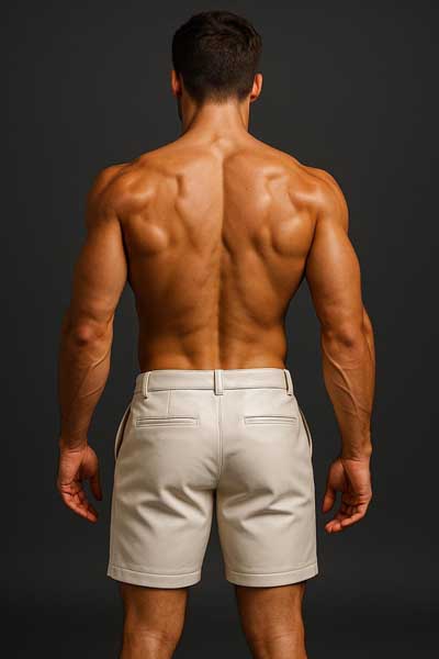 Men's White Leather Biker Shorts
