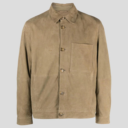 Men's Light Olive Green Suede Leather Shirt