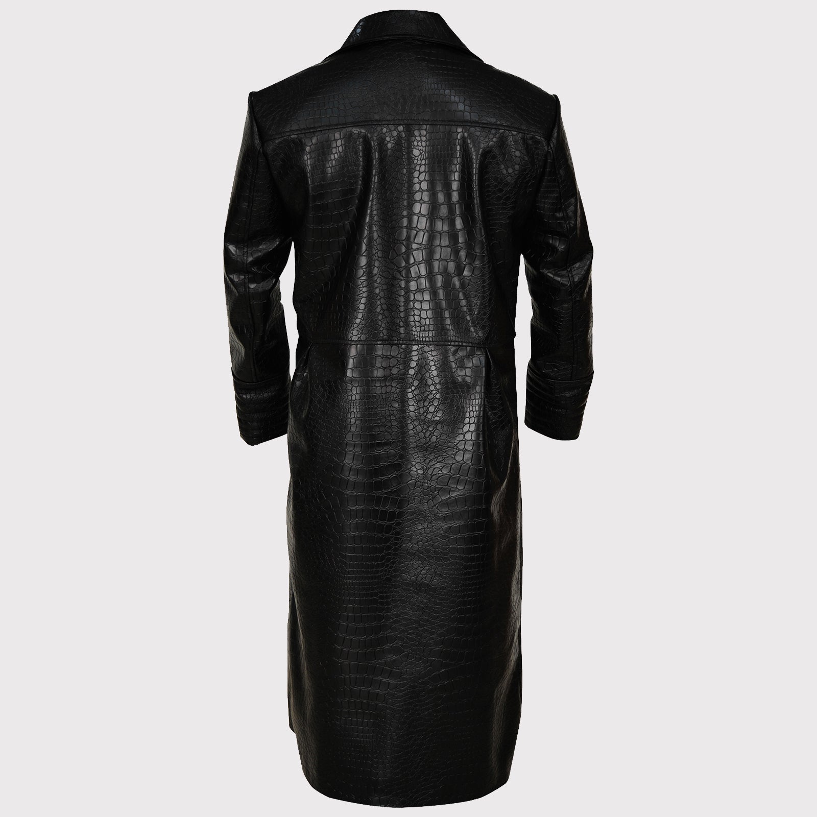 Men’s Long Black Alligator Faux Leather Coat - Trench Coat