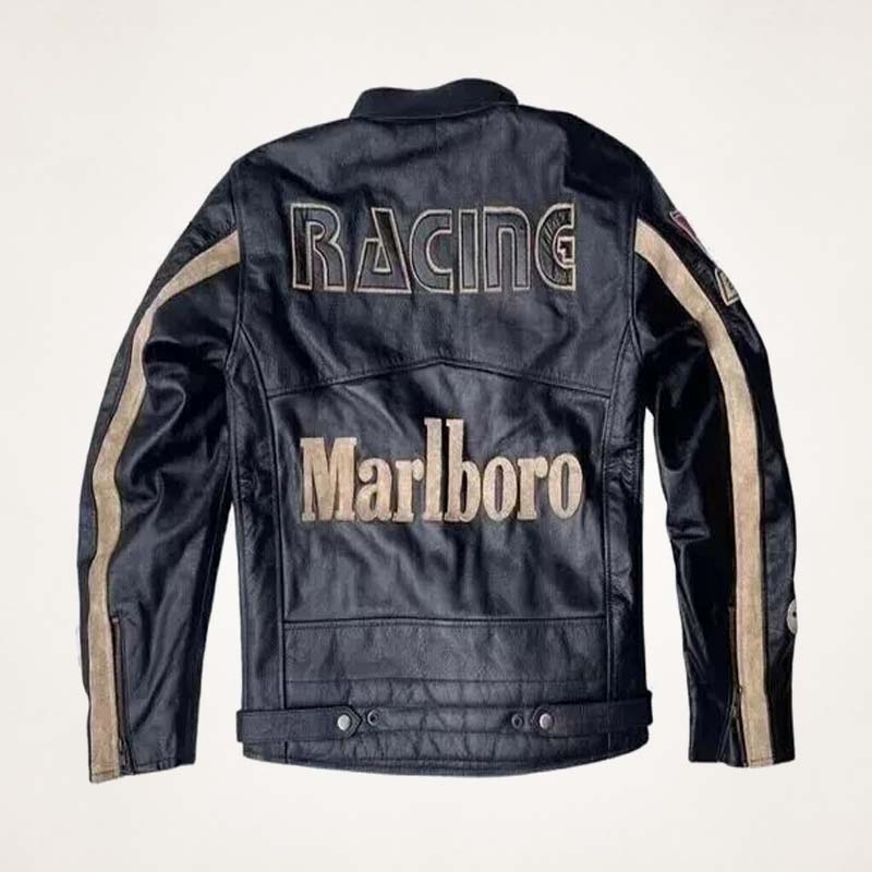 Men’s Marlboro Black Leather Racing Jacket – Vintage Biker Style