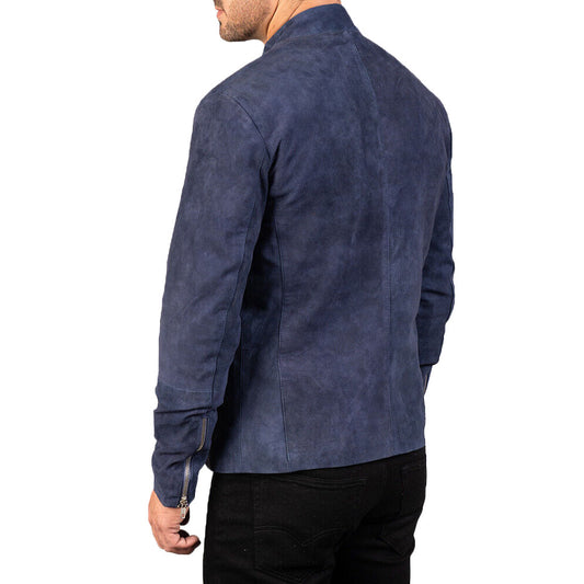 Men's Navy Blue Suede Biker Jacket