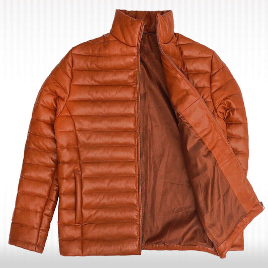 Men's New Fully Quilted Lambskin Leather Puffer Jacket