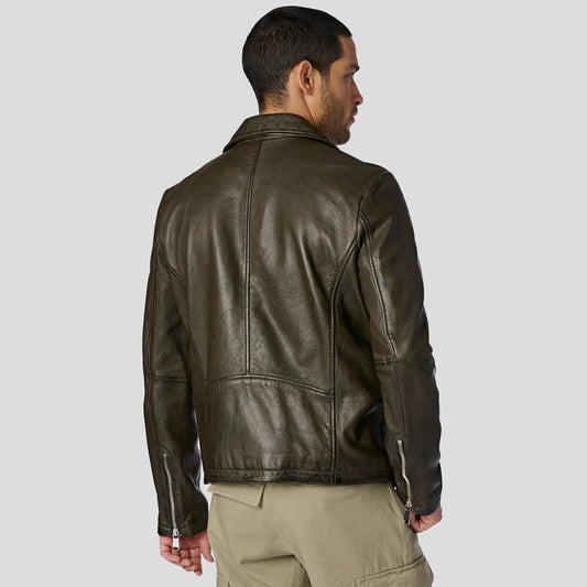 Men's Olive Leather Moto Jacket