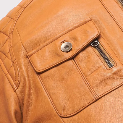 Men's Orange Lamb Leather Biker Jacket