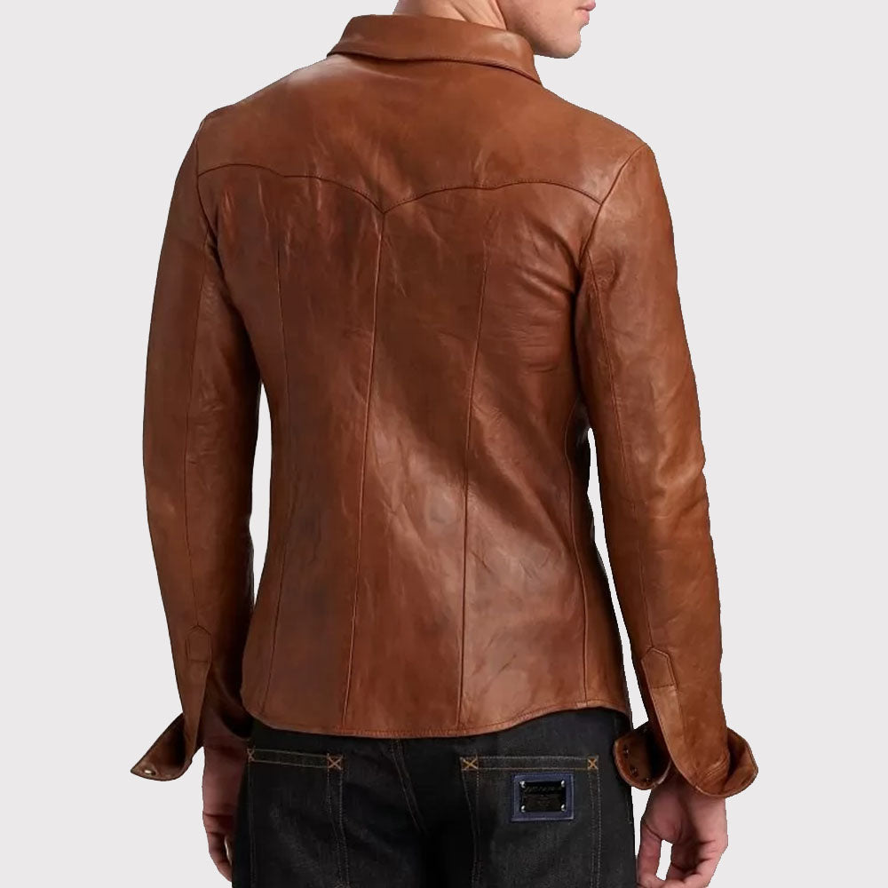 Premium Men's Real Sheepskin Brown Leather Shirt