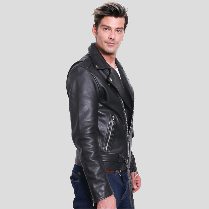 Men's Premium Buffalo Leather Motorcycle Jacket - Winter Biker Brando Style