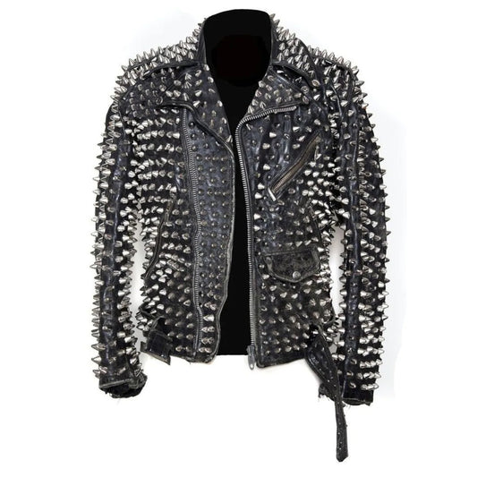 Men's Punk Metal Button Spiked Studded Leather Jacket Men's Punk Metal Button Spiked Studded Leather Jacket