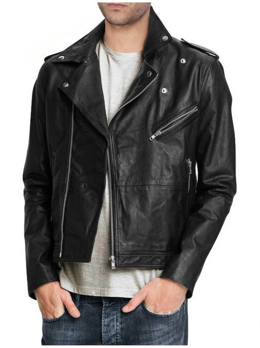 Men's Pure Black Leather Motorcycle Biker Jacket Men's Pure Black Leather Motorcycle Biker Jacket