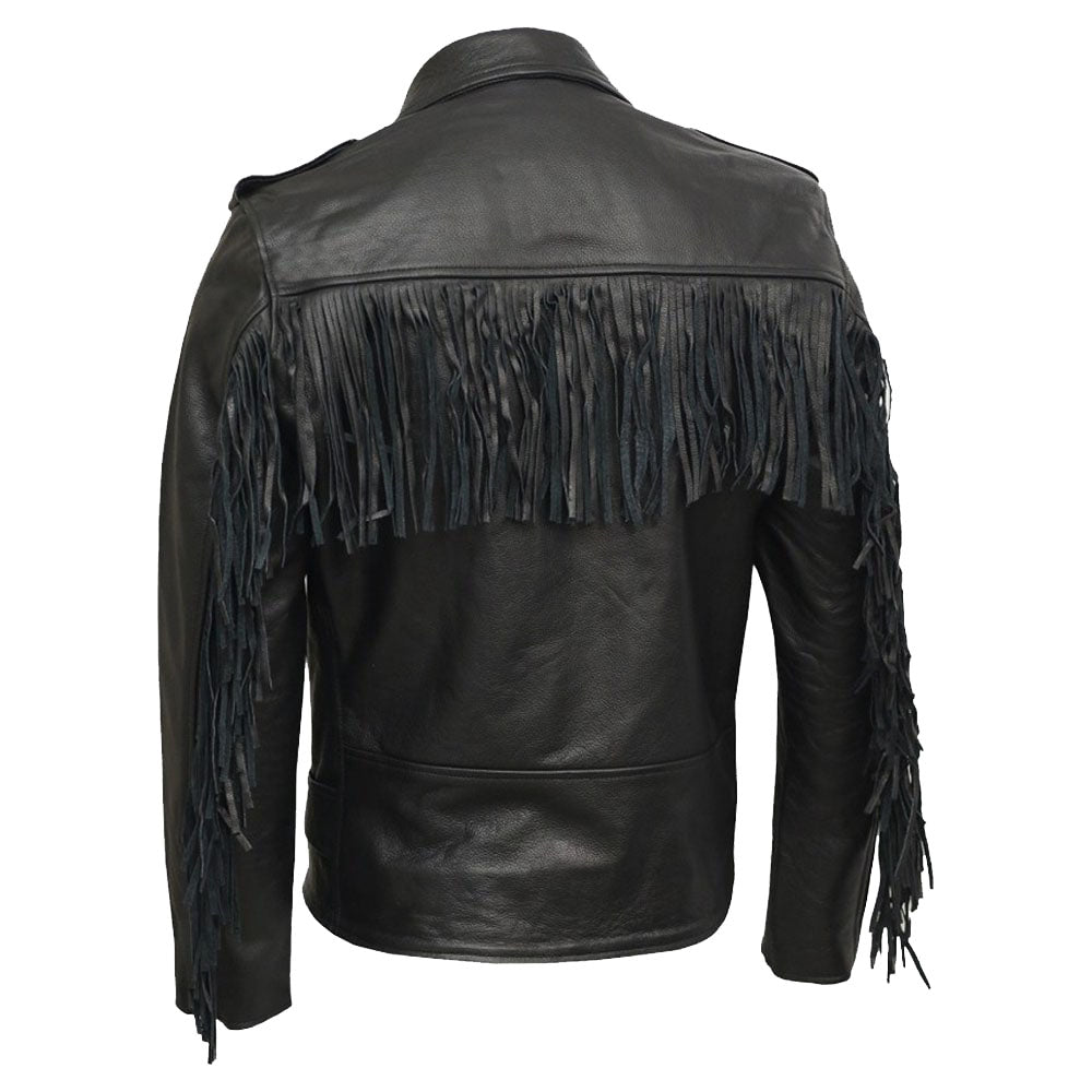 Men's Real Leather Brando Fringe Black Casual Biker Jacket