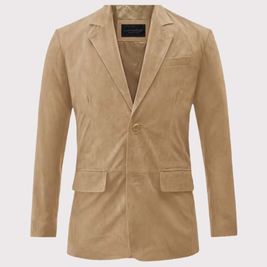 Real Suede Leather Blazer Coat