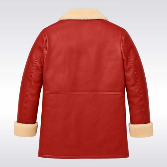 Men’s Red Leather Santa Claus Jacket with Fur Trim