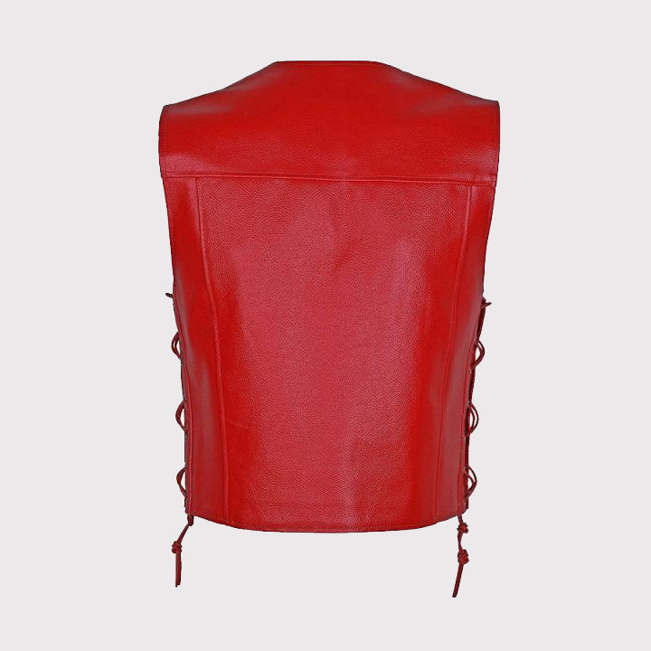 Men's Red Motorcycle Biker Leather Vest