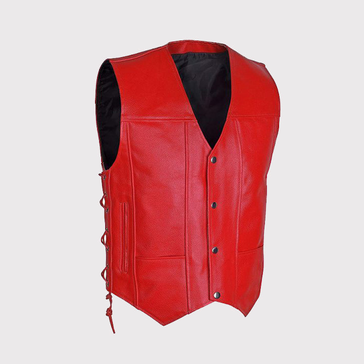 Men's Red Motorcycle Biker Leather Vest