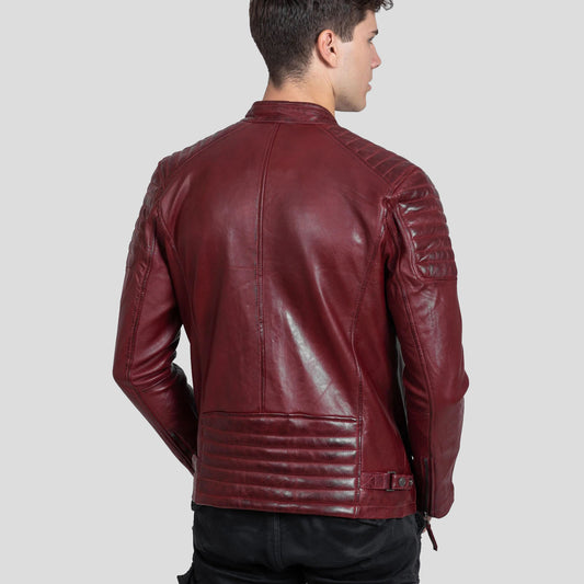 Men's Red Genuine Sheep Leather Biker Jacket - Red Jacket
