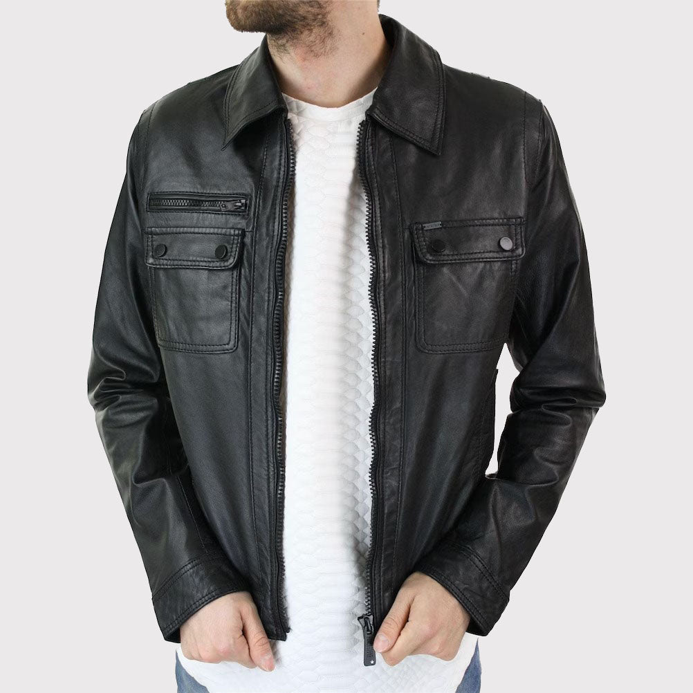 Men's Retro Vintage Black Leather Short Jacket