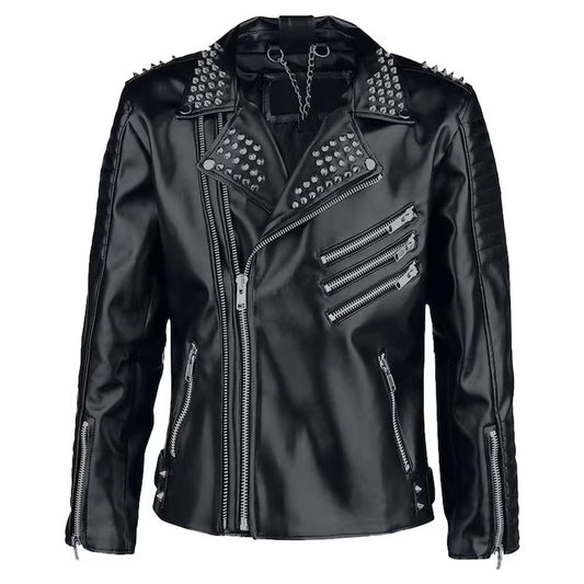 Men's Rock Punk Black Studded Metal Spiked Leather Jacket