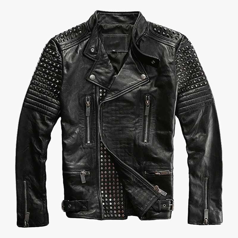 Men's Rock Punk Black Studded Motorcycle Leather Jacket