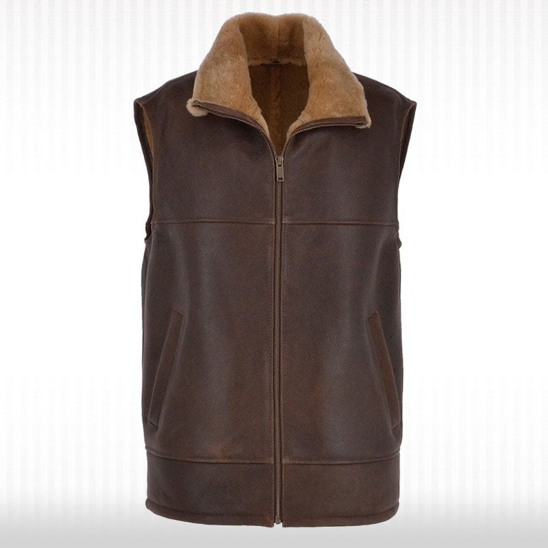 Men's Shearling Fur Flight Pilot Vest - WW2 Sheepskin Gilet