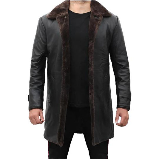 Mens Shearling Lined Black Leather Trench Coat Mens Shearling Lined Black Leather Trench Coat