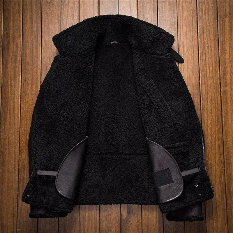 Men's Shearling Notched Collar Sheepskin Leather Jacket