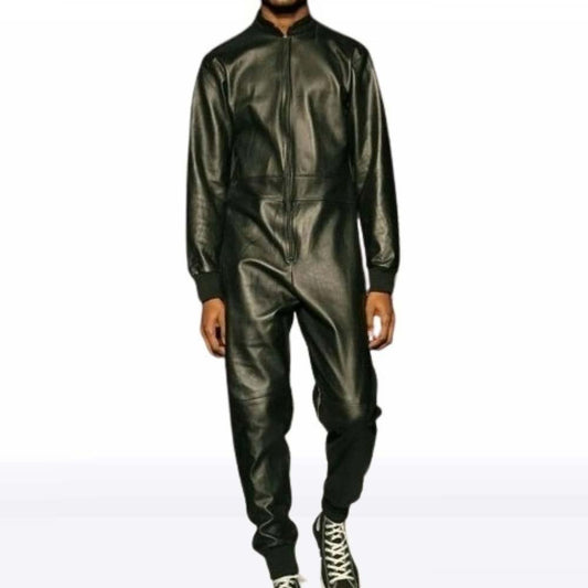 Men’s Sheepskin Leather Jumpsuit with Ribbed Collar Men’s Sheepskin Leather Jumpsuit with Ribbed Collar
