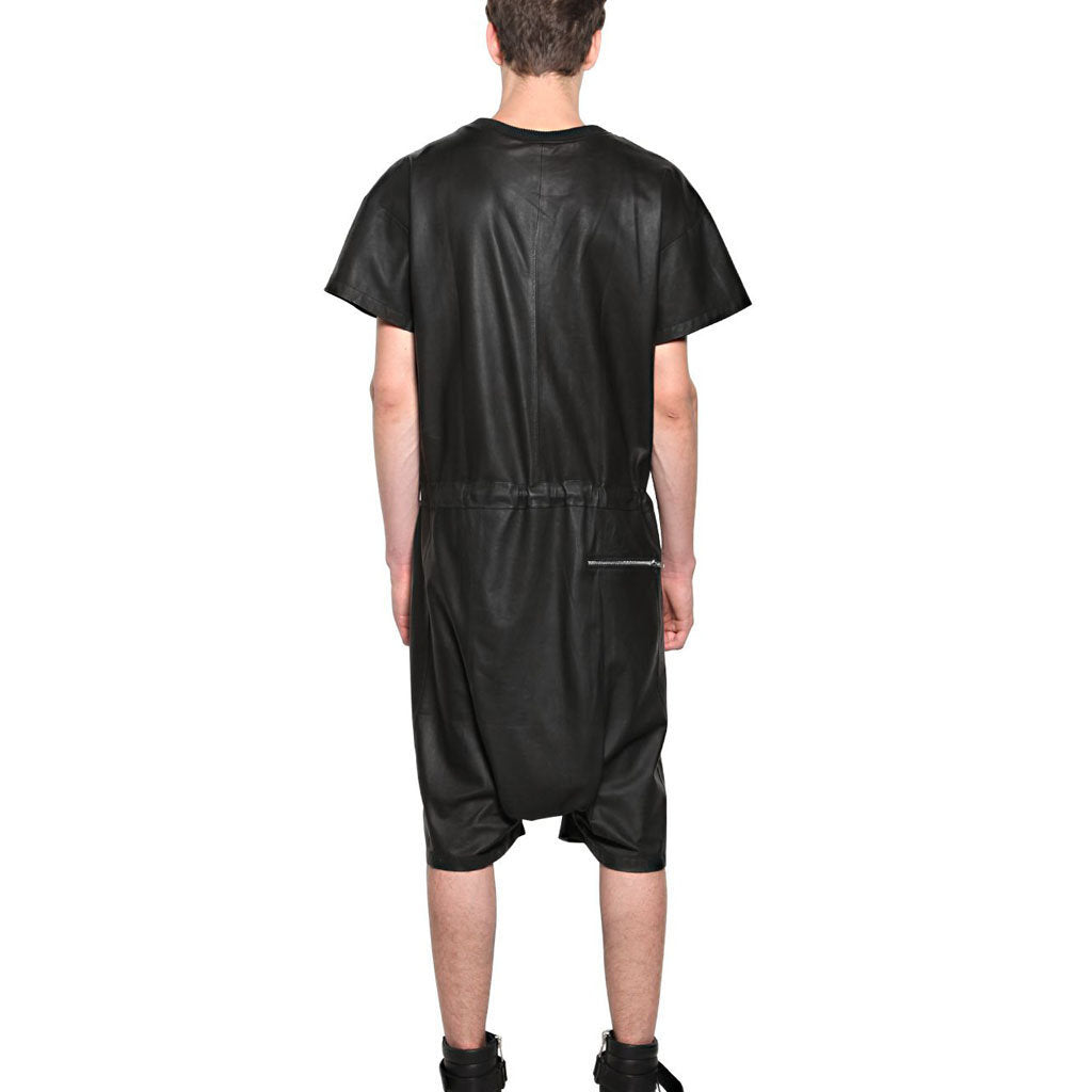 Men's Short Sleeve Leather Zippered Jumpsuit