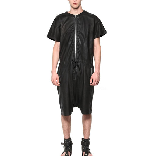 Men's Short Sleeve Leather Zippered Jumpsuit Men's Short Sleeve Leather Zippered Jumpsuit