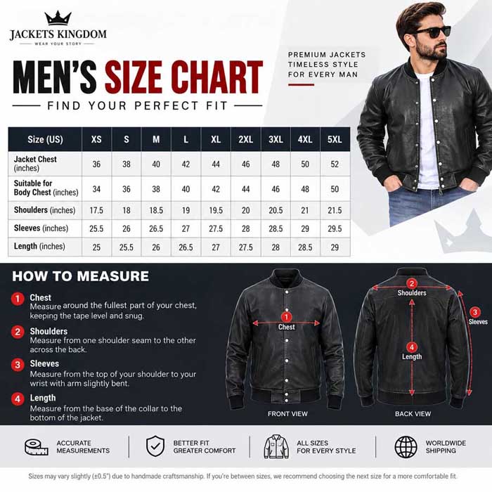 mens size charts by jackets kingdom