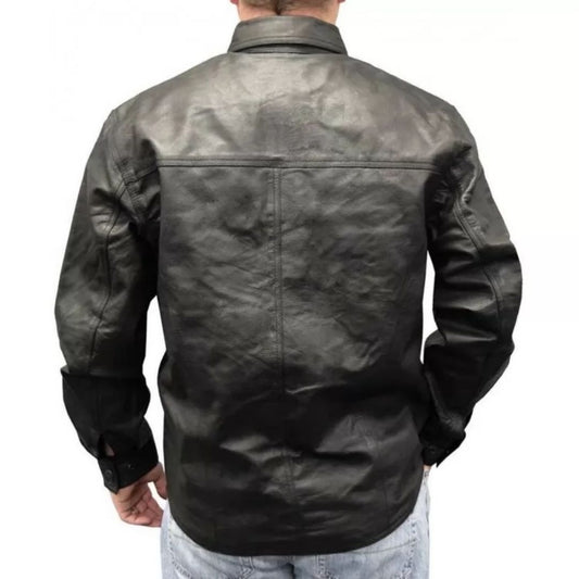 Men's Sophisticated Look Real Sheepskin Black Leather Shirt