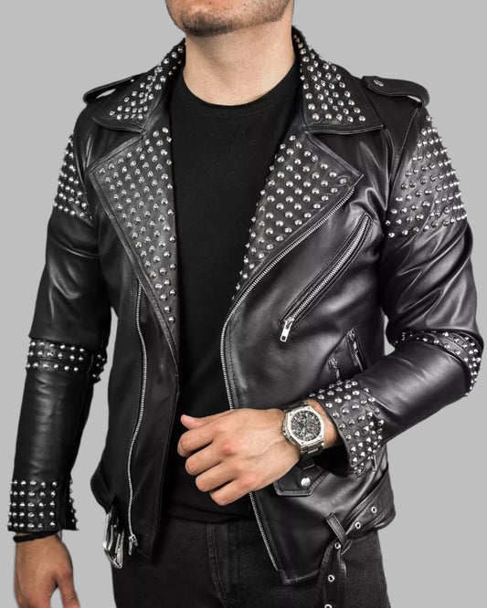 Men's Studded Leather Jacket - Motorcycle Genuine Cowhide Leather Jacket Men's Studded Leather Jacket - Motorcycle Genuine Cowhide Leather Jacket