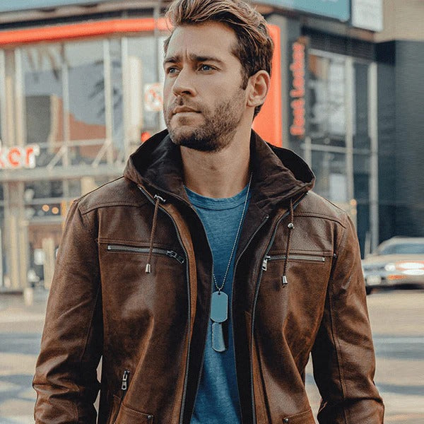 Men's Suede Hooded Leather Jacket - Stylish and Warm