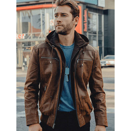 Men's Suede Hooded Leather Jacket - Stylish and Warm