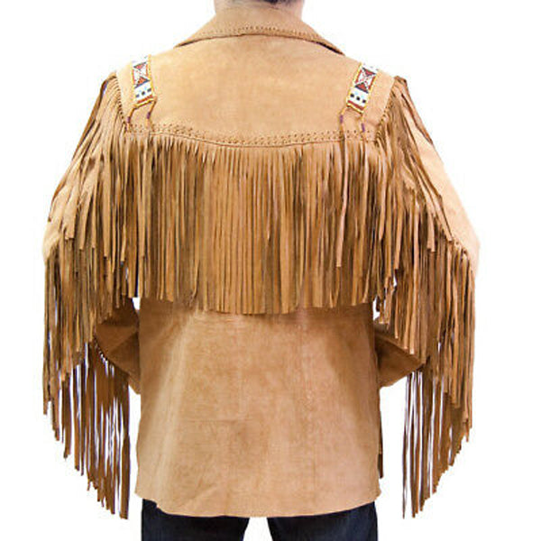 Men's Suede Leather Cowboy Jacket | Fringed & Beaded Western Coat