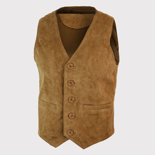 Men's Suede Leather Retro Vintage Western Waistcoat Gilet