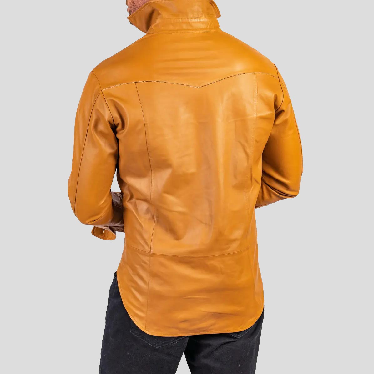 Men's Tan Brown Lambskin Leather Button-Up Shirt