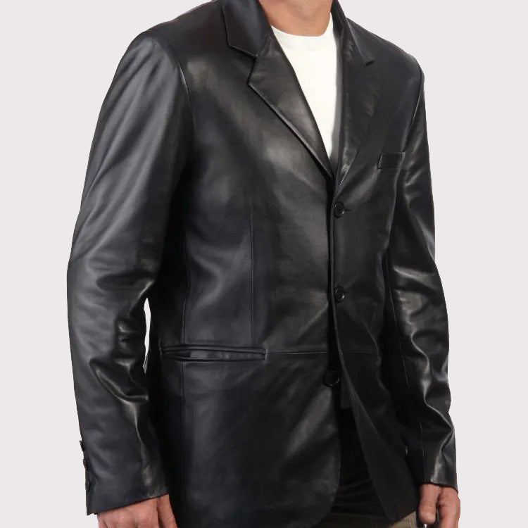 Trendy Black Leather Blazer for Men