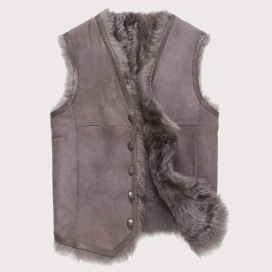 Men's Tuscany V-Collar Shearling Leather Fur Vest