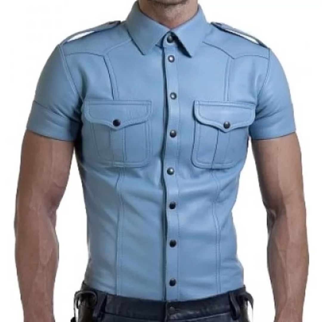 Men's Very Hot Genuine Blue Leather Shirt