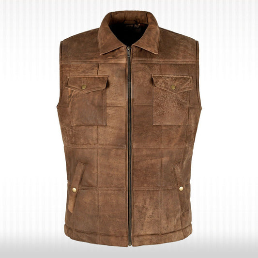 Men's Vintage Brown Leather Bodywarmer Vest - Quilted Puffer Waistcoat Men's Vintage Brown Leather Bodywarmer Vest - Quilted Puffer Waistcoat