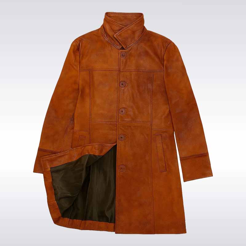 Men’s Vintage Brown Leather Trench Coat