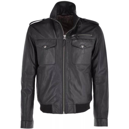 Men's Vintage Distressed Black Leather Cafe Racer Biker Jacket Men's Vintage Distressed Black Leather Cafe Racer Jacket