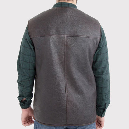 Men's Western Sheepskin Vest with Secret Zip Front Pocket