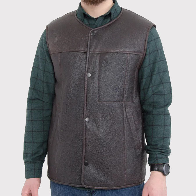 Men's Western Sheepskin Vest with Secret Zip Front Pocket